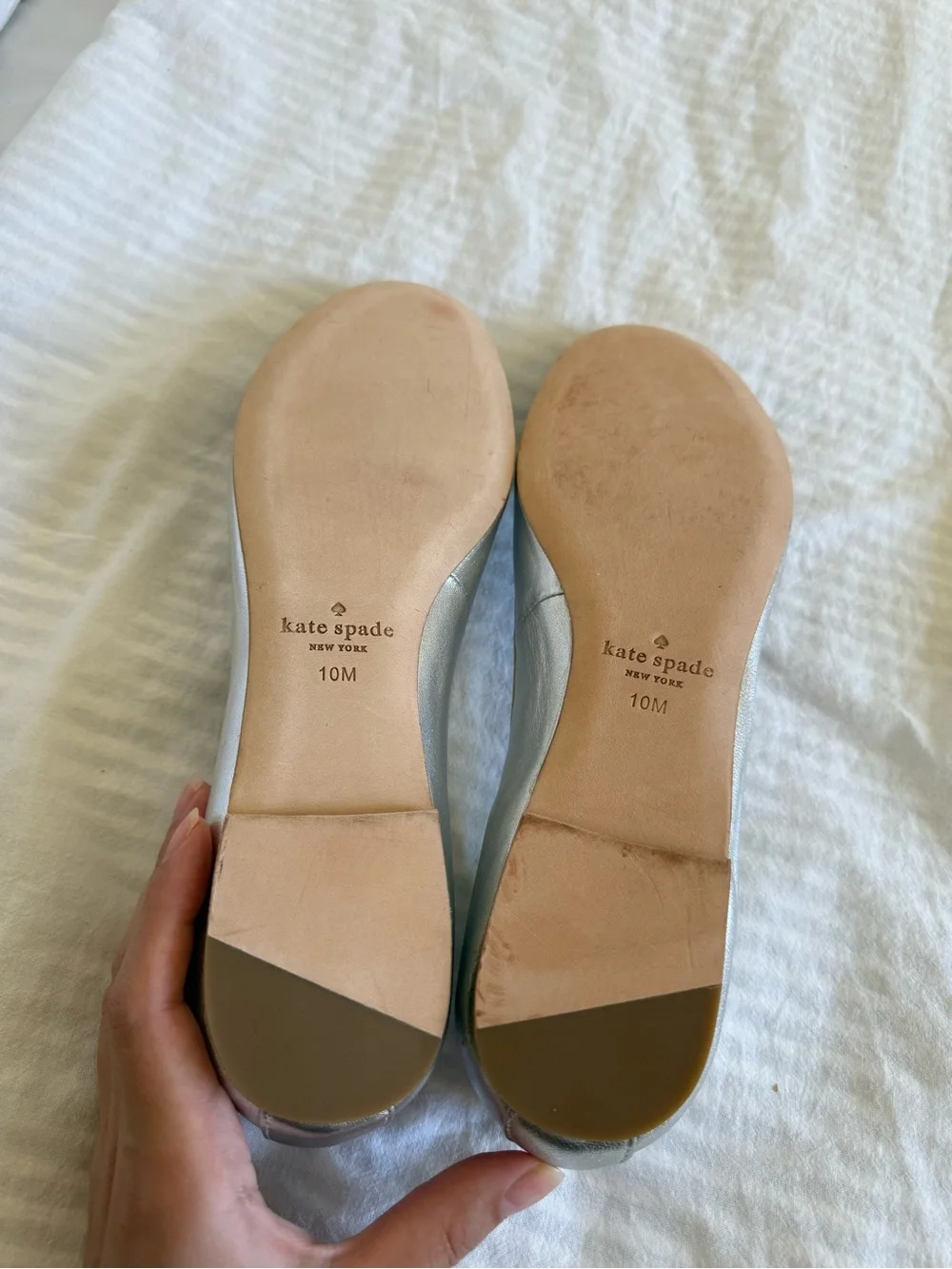 kate spade Metallic Silver Bow Ballet Flats